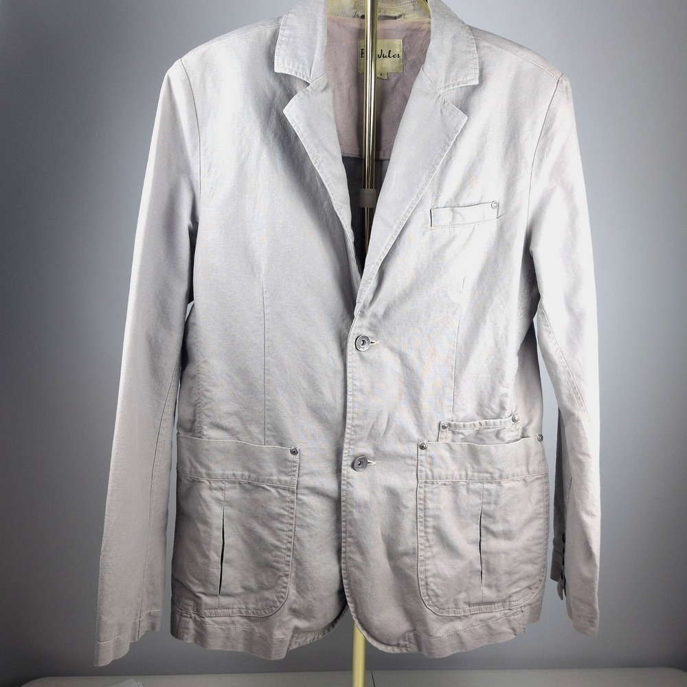 Jules Men Large Utility Blazer Light Gray Cotton Canvas Unstructured Sport Coat